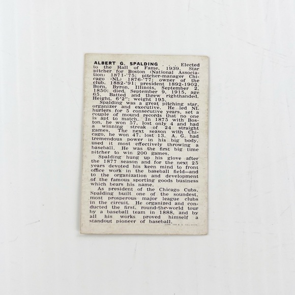 Vintage 1950 Callahan Albert Spalding Hall of Fame Baseball Trading Card - Picture 2 of 2
